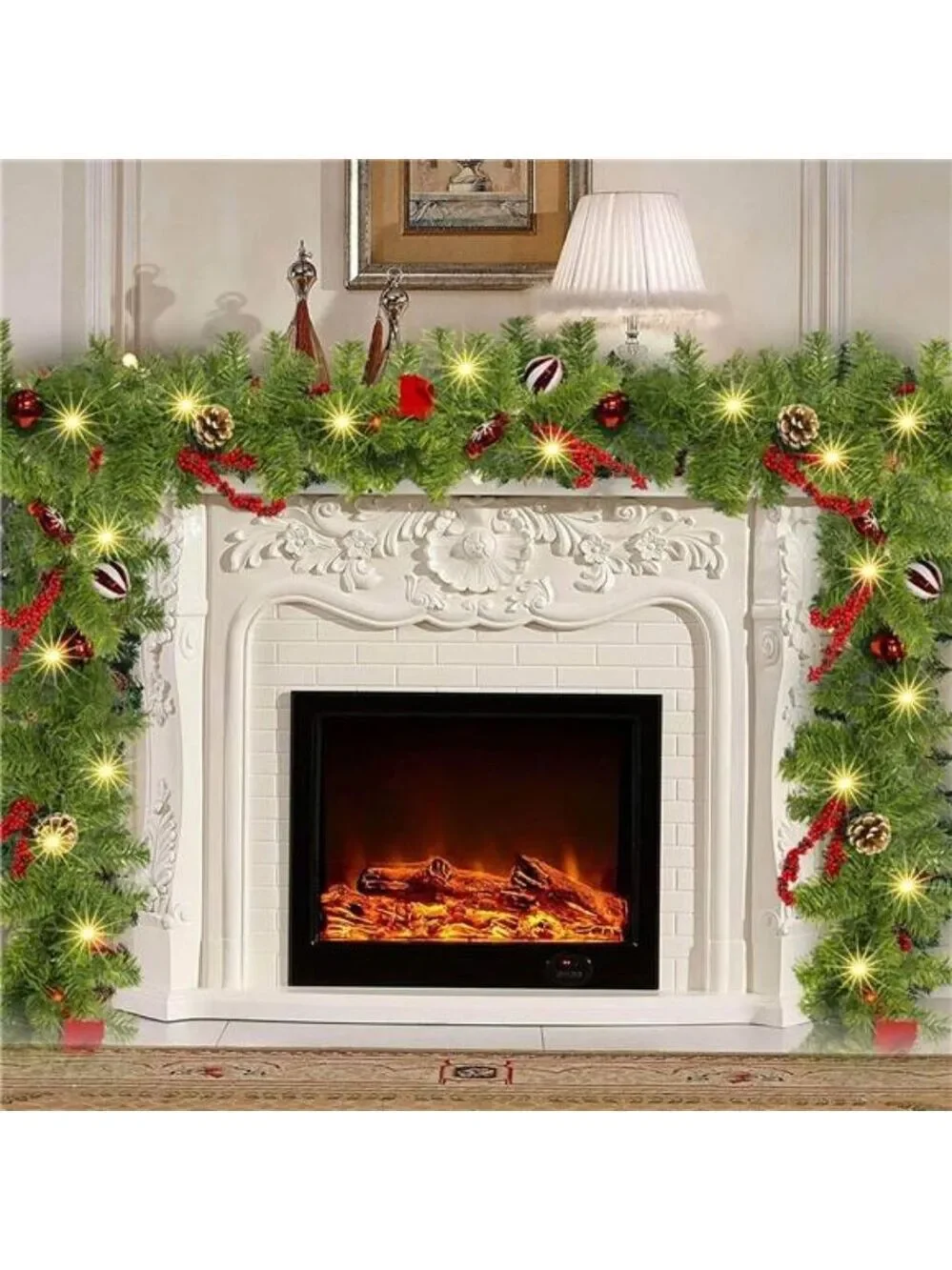9 FT Christmas Garland Pre Lit LED Battery Operated Artificial Holiday Decoratio